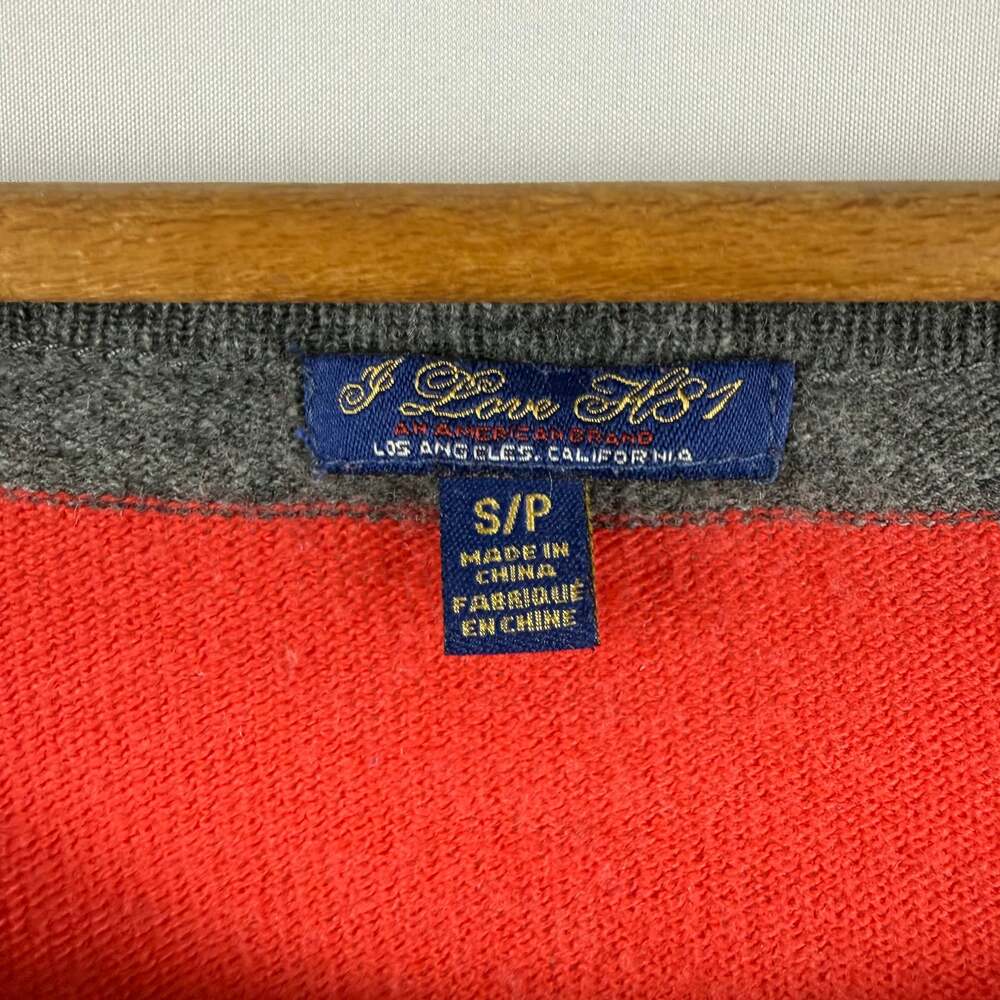 I Love H81 Los Angeles Red and Gray Horizontal Striped Scoop Neck Crop Sweater - Picture 2 of 4